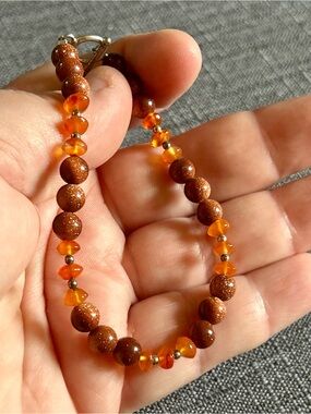 Hand Crafted One Of A Kind Fall Colors Bracelet Goldstone, Carnelian & Silver